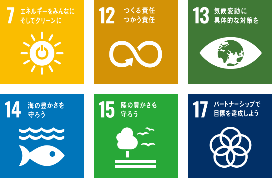 持続可能な開発目標（SDGs）：7・12・13・14・15・17